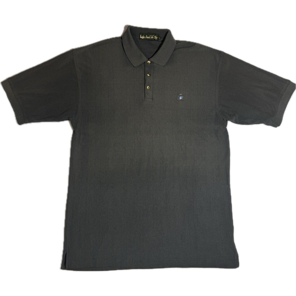 VNTG Knights of Round‎ Table Mens XL Polo Shirt Gray  Short Sleeve Crest Logo